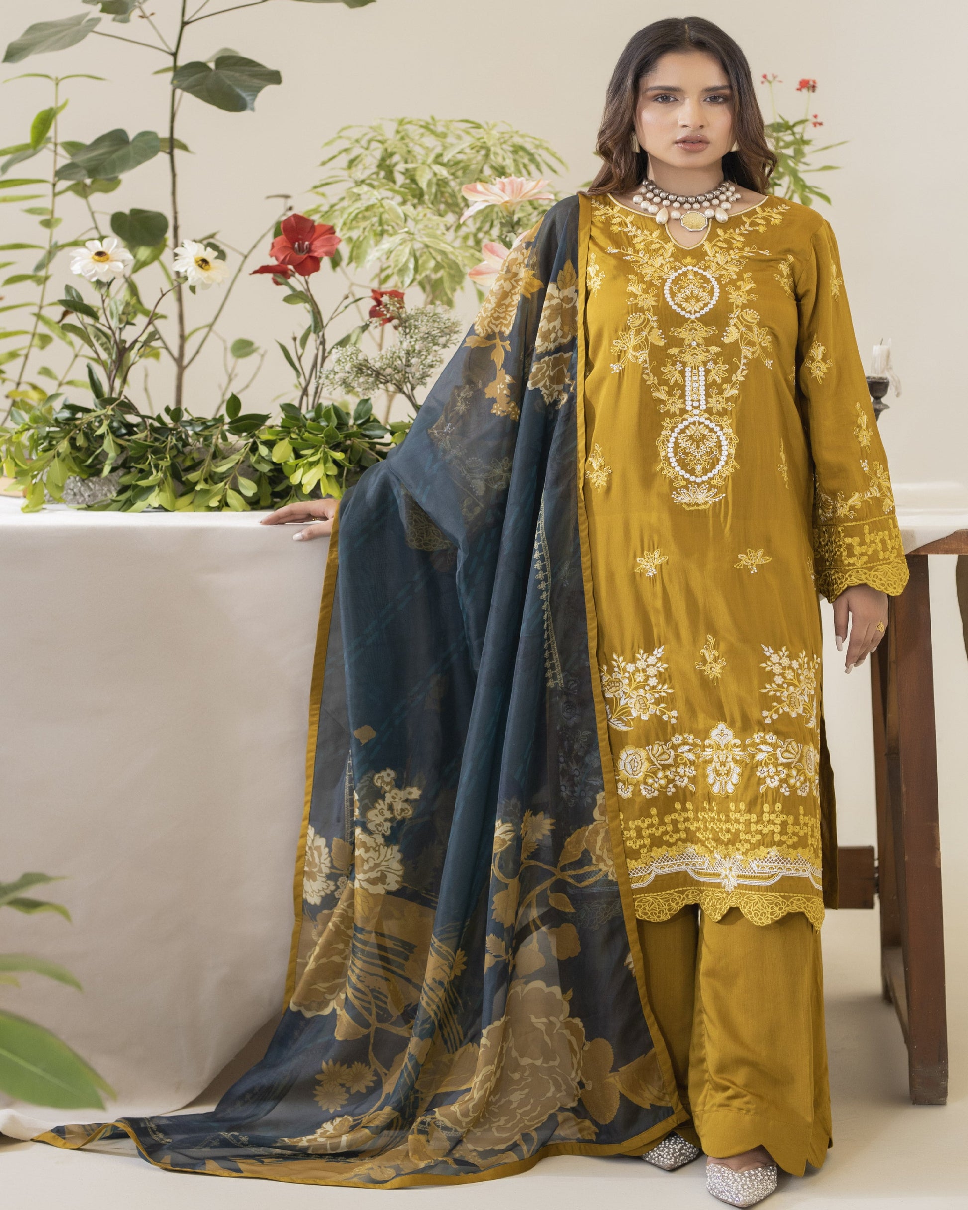 Ella digital printed silk dupatta detail β winter collection