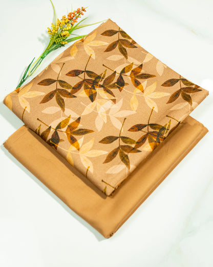 Print fabric with leaf pattern on a white background