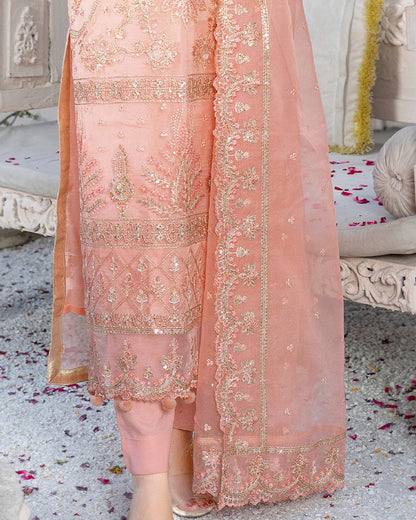 Detailed border view of Dil Aroosa showcasing exquisite embroidery, fine threadwork, and refined craftsmanship along the hemline.