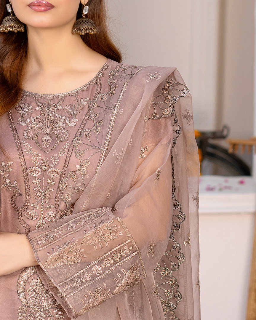 Gul-e-Farishta embroidered organza shirt with inner dyed silk