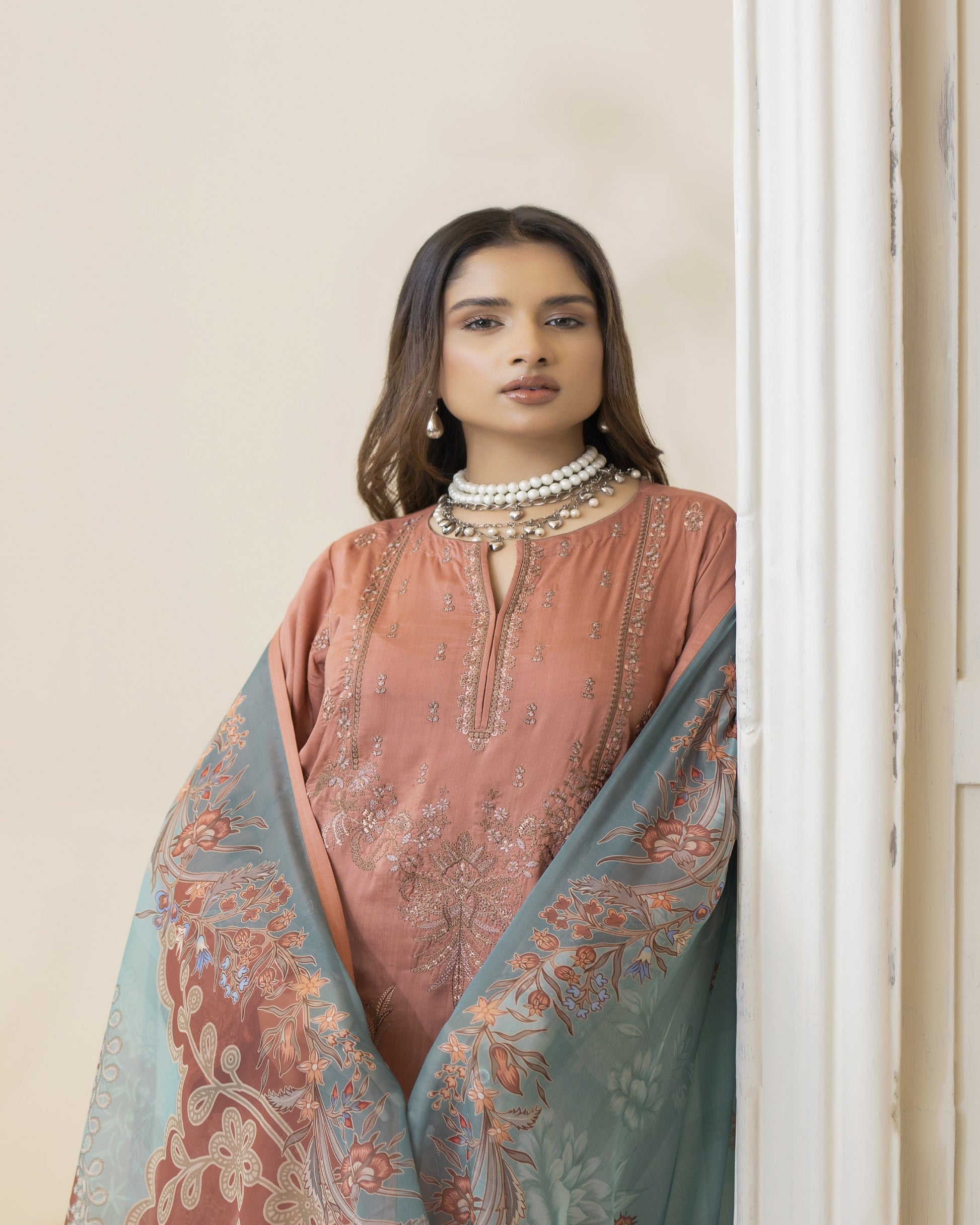 Lilli digital printed silk dupatta detail – winter collection