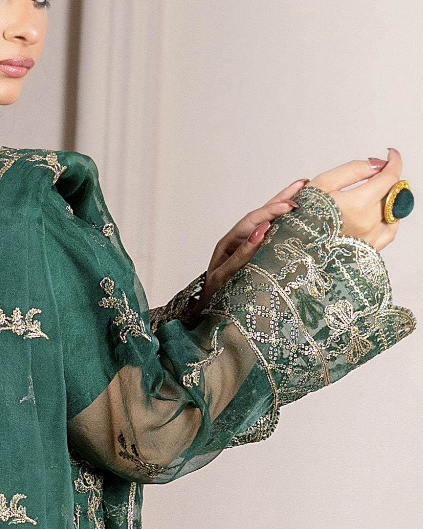 Zamurd Bahar embroidered organza front shirt with dyed silk inner