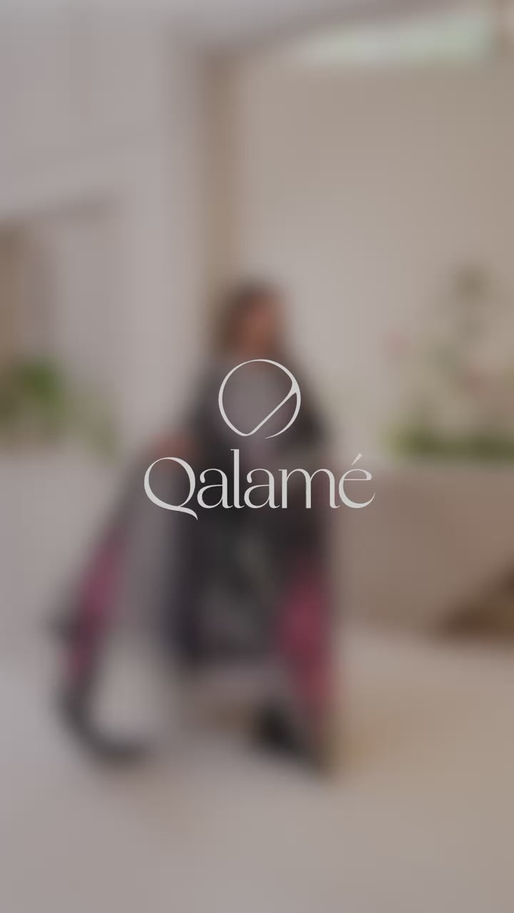 Nazak viscose embroidered shirt with digital printed silk dupatta and viscose dyed trouser – front full outfit